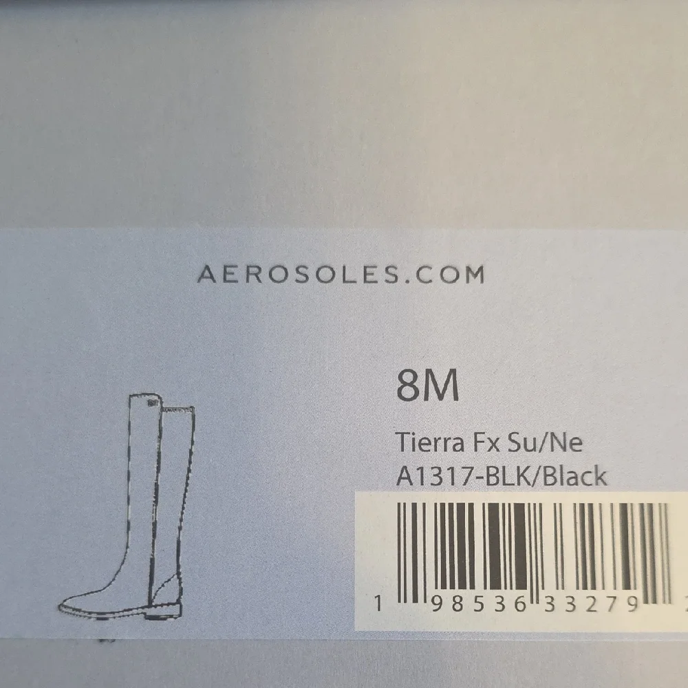AEROSOLES Tierra Black Vegan Suede Knee High Boots With Comfort Technology, New